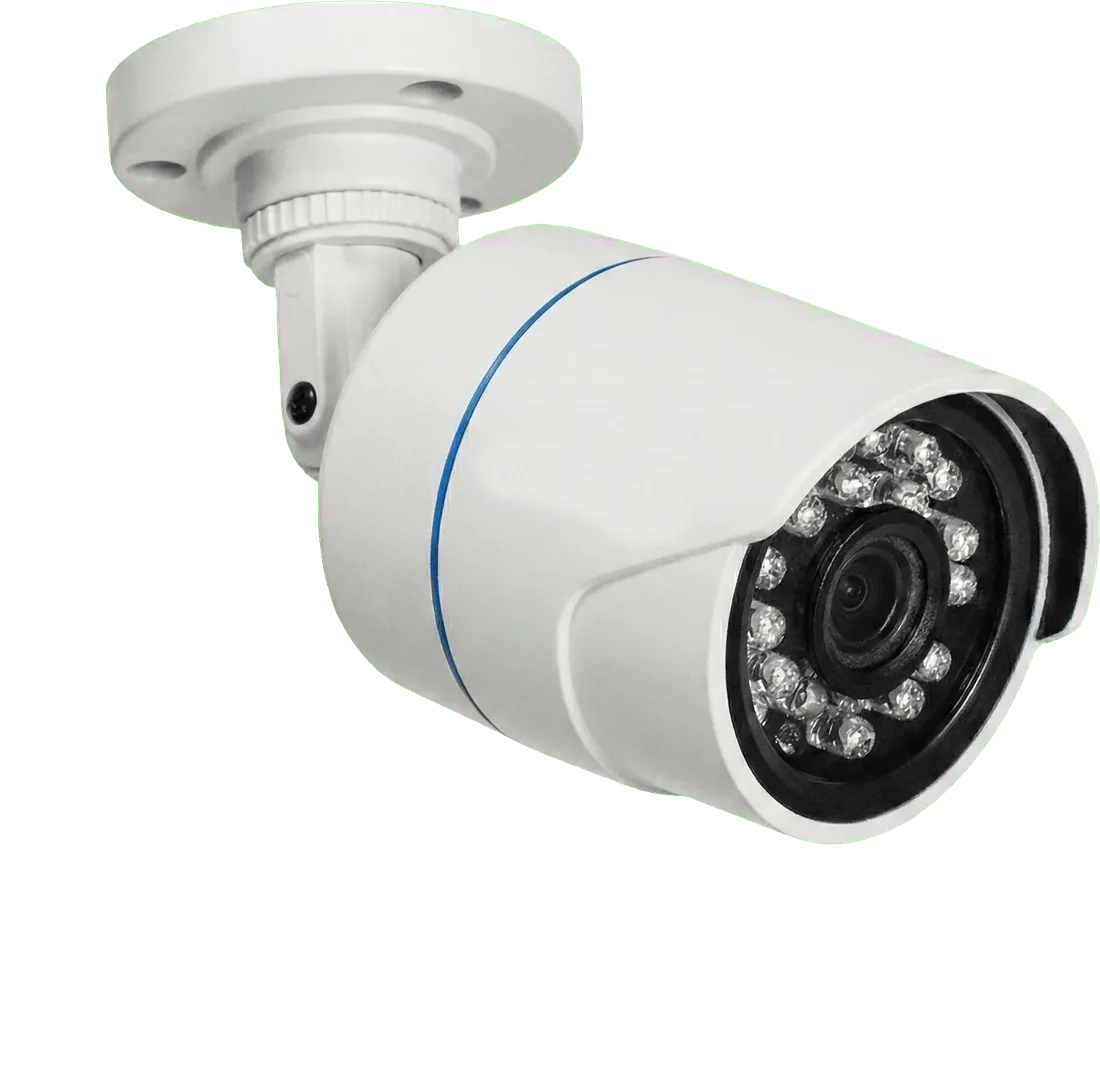 Cámara de videovigilancia tipo bala instalada en muro